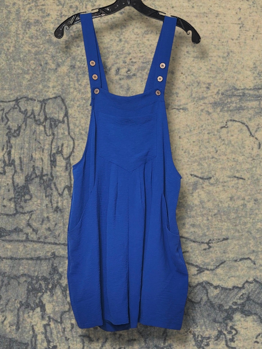 CUEPLY - Medium Royal Blue Pinafore Romper with Button Strap Details